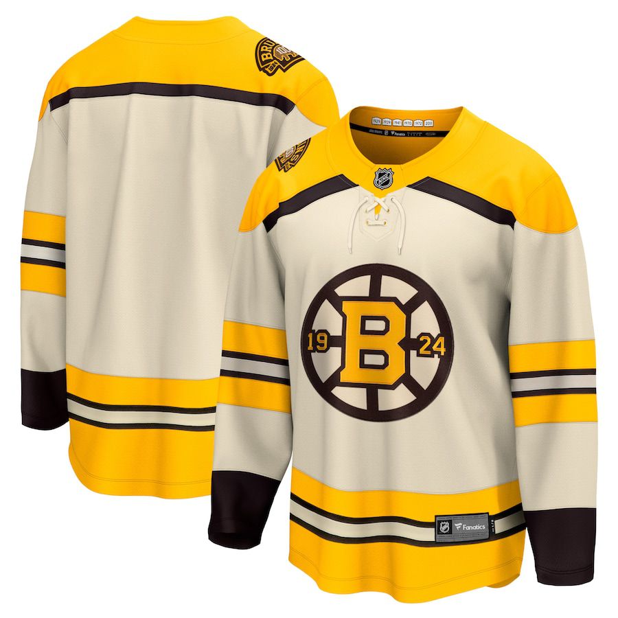 Men Boston Bruins Fanatics Branded Cream 100th Anniversary Premier Breakaway NHL Jersey